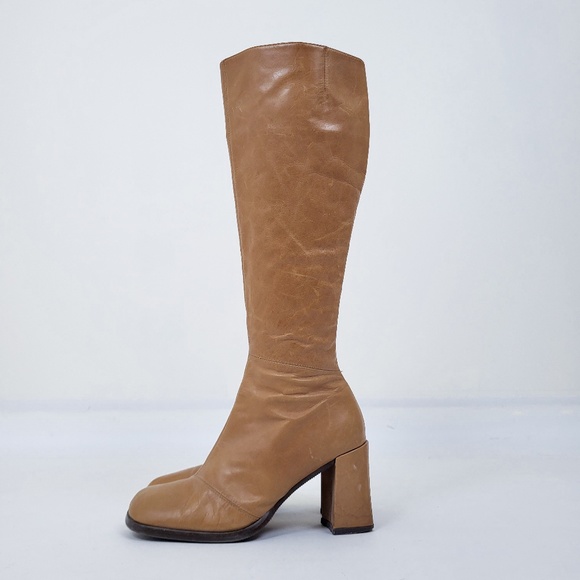 90's Aldo Square Toe Boots block heel chunky fitted tight side zipper calf - Picture 5 of 15